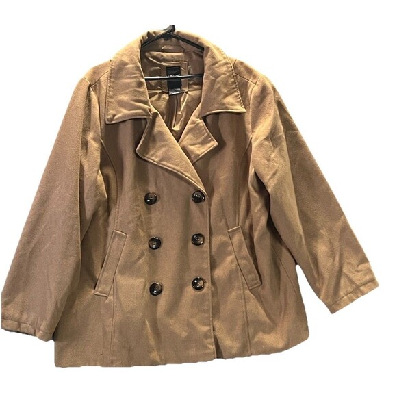 Me Jane Plus Size Tan Winter Double Breasted Peacoat Coat Jacket 3X NWOT - Picture 2 of 5